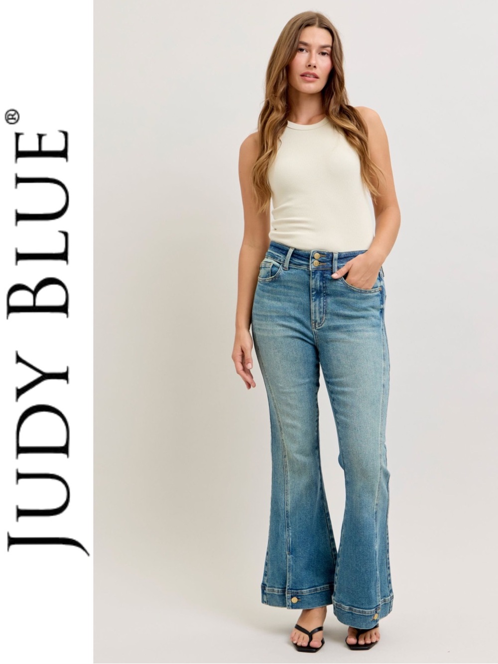 JUDY BLUE | High Waist Double Button Vintage Wash Flare Jeans - Style #881082